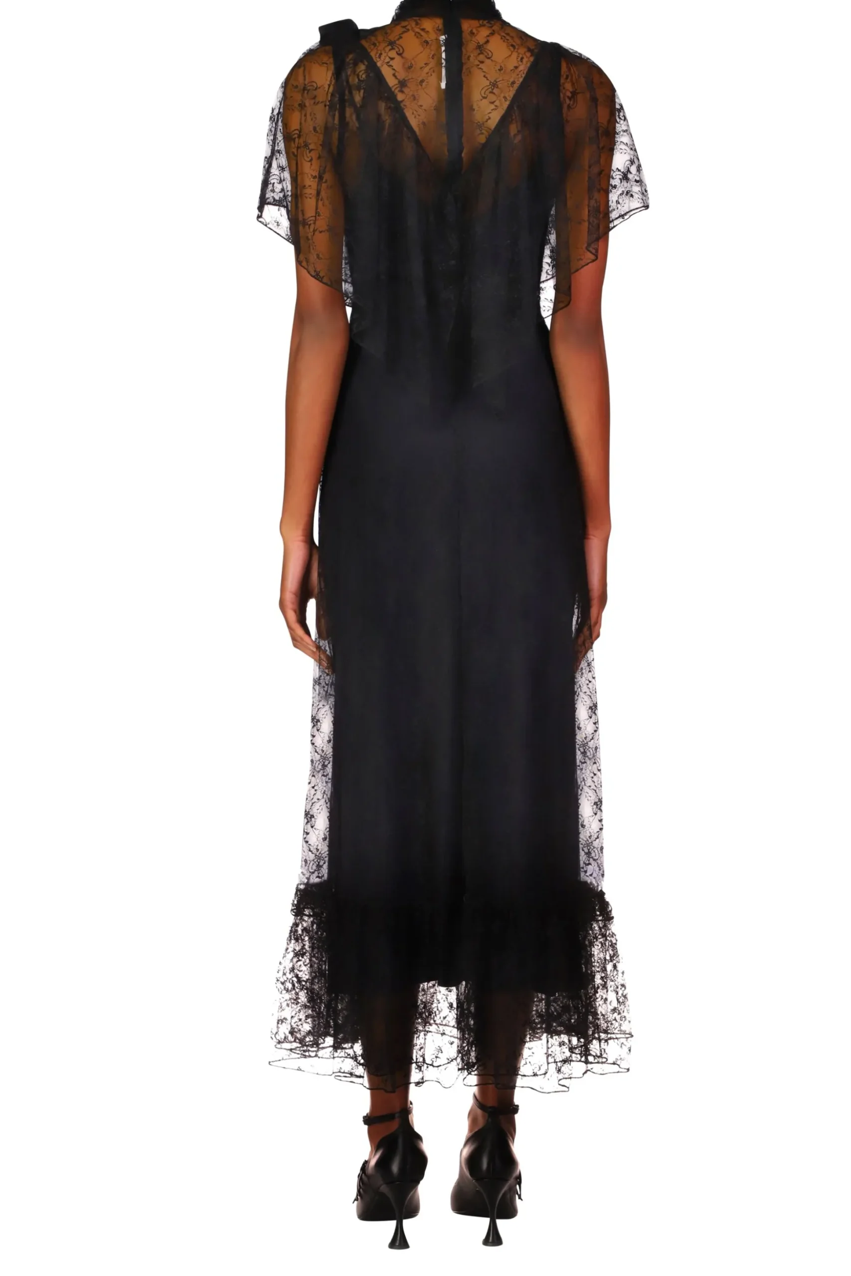 Black Floral Lace Dress With Flower Corsage