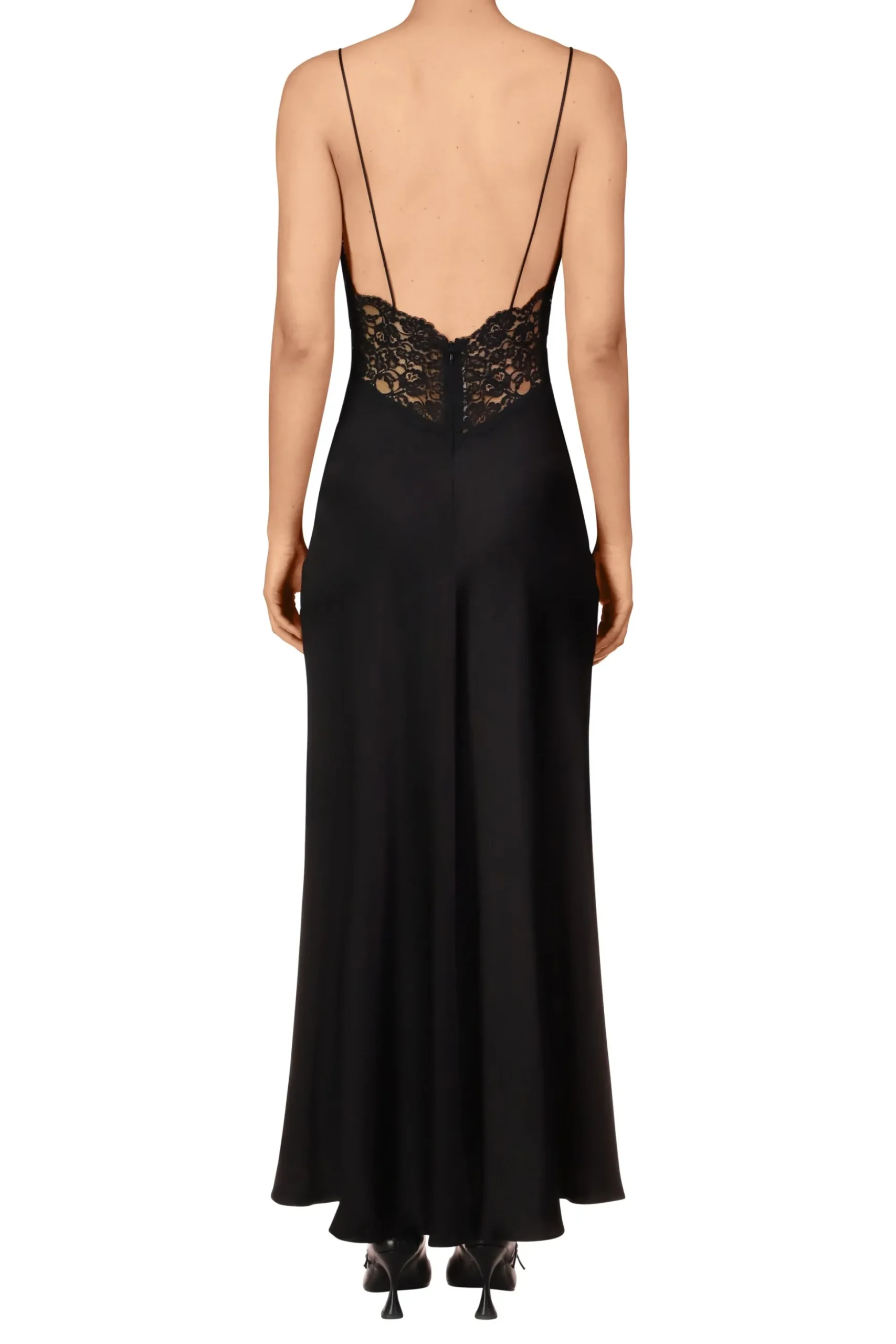 Black Silk Charmeuse Bias Dress With Black Lace