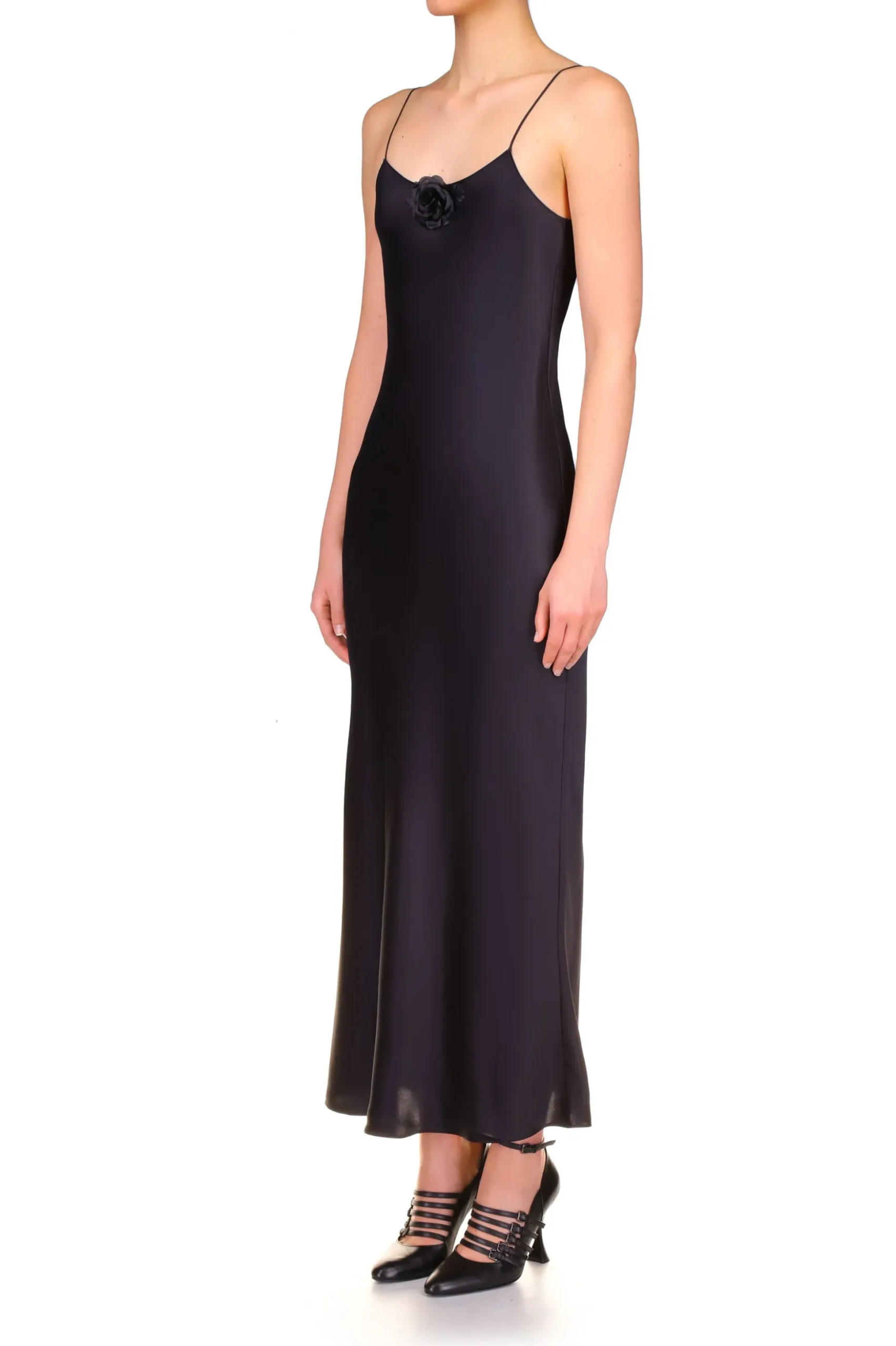 Black Silk Satin Bias Slip Dress