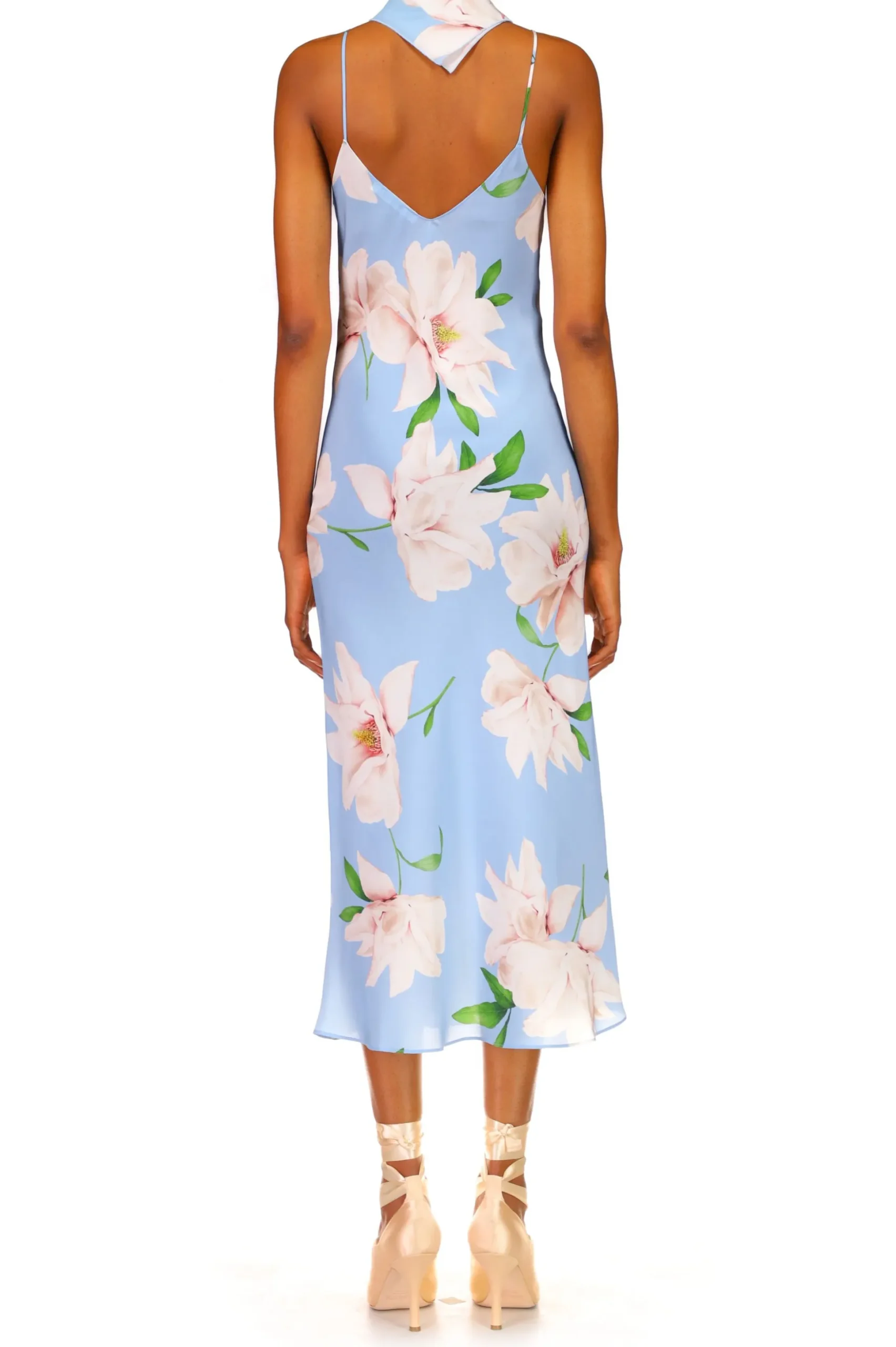 Blue And White Floral Silk Slip With Silk Flower Detail