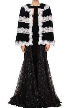 Metallic Black And White Lace Capelet