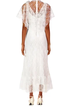 Off White Floral Lace And Silk Dress