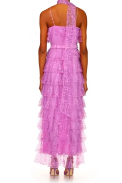 Orchid Purple Floral Tulle Tiered Ruffle Dress