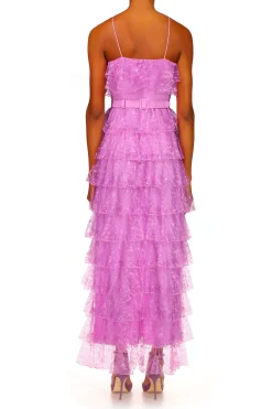 Orchid Purple Floral Tulle Tiered Ruffle Dress