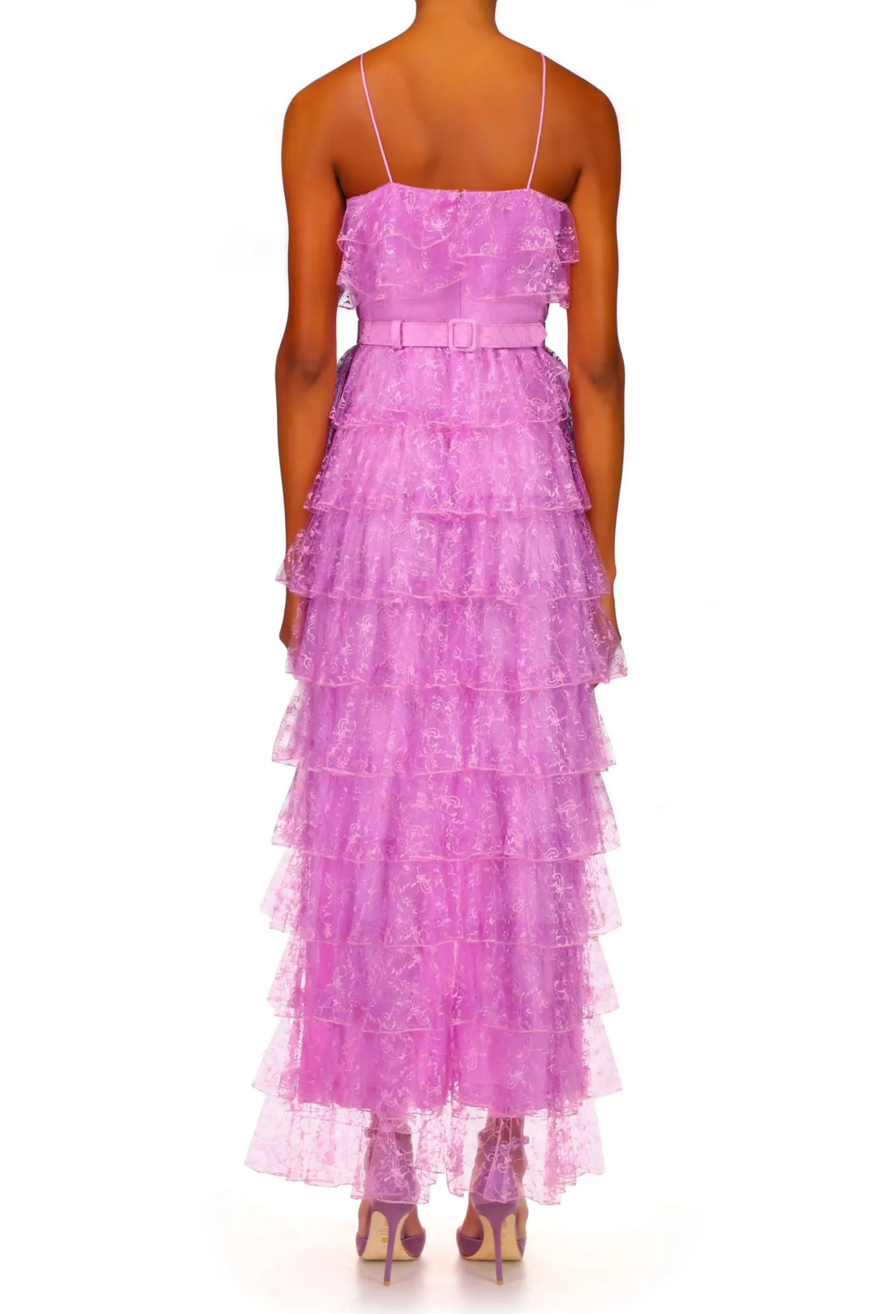 Orchid Purple Floral Tulle Tiered Ruffle Dress