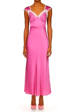 Orchid Silk Satin Dress With Lace Details