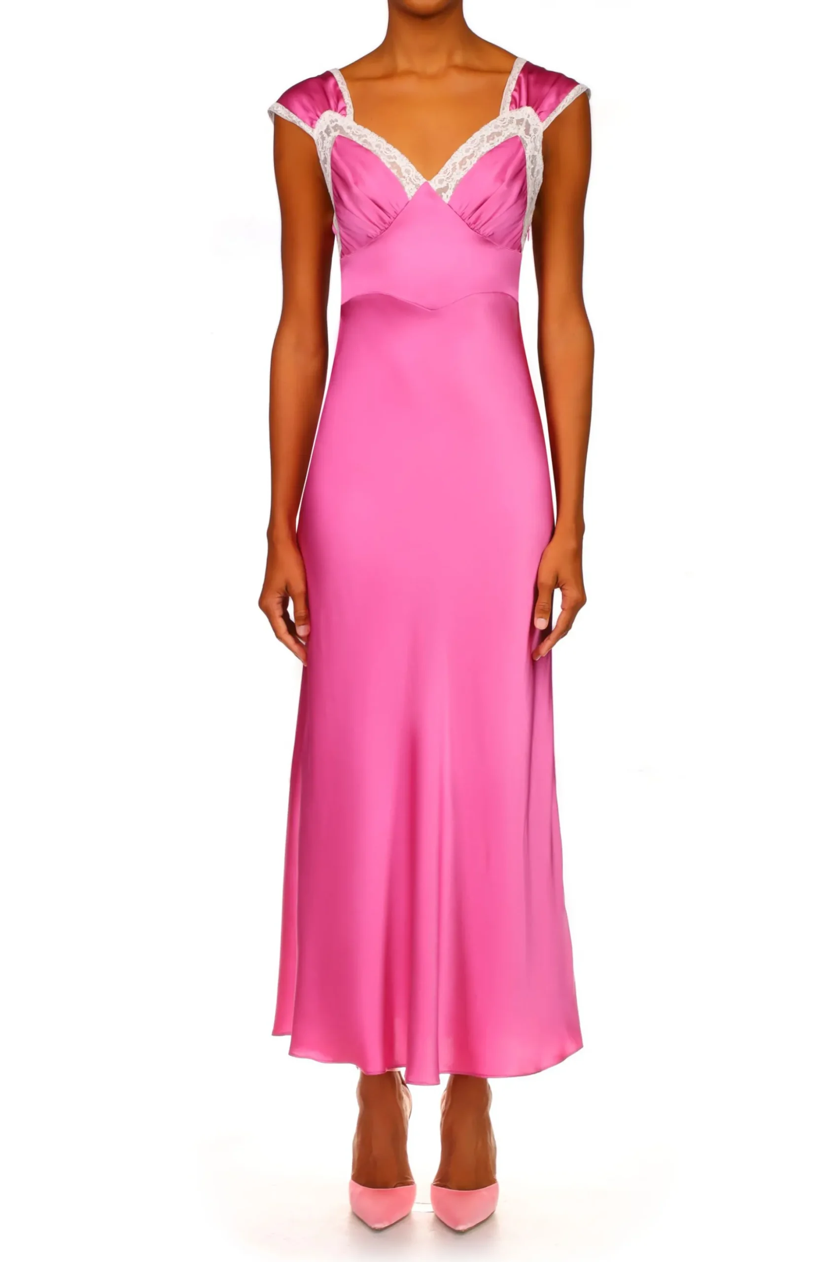 Orchid Silk Satin Dress With Lace Details