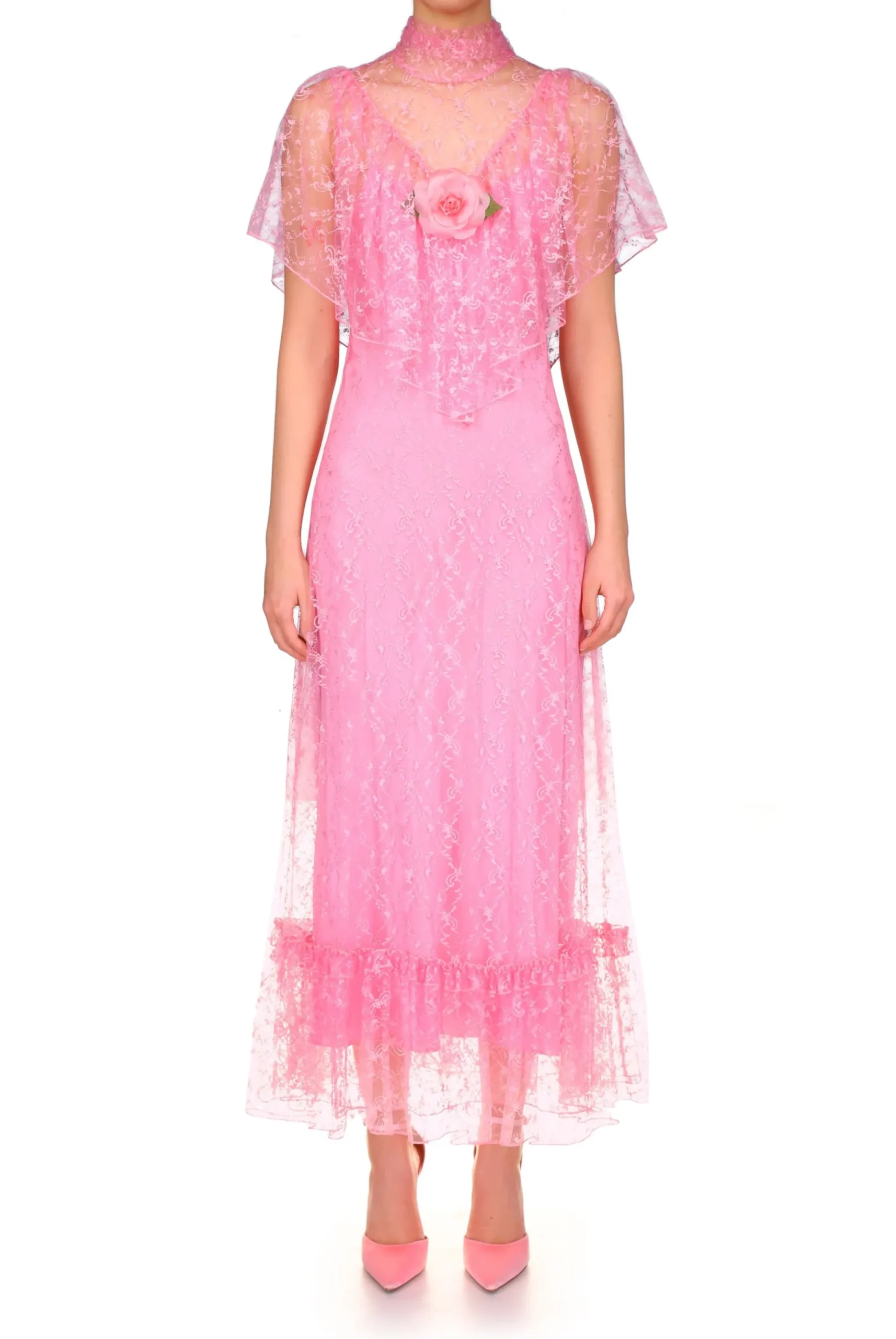 Pink Floral Lace Dress