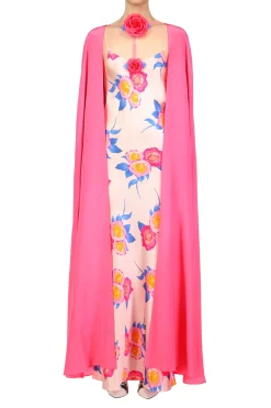 Pink Silk Cape With Silk Flower Detail