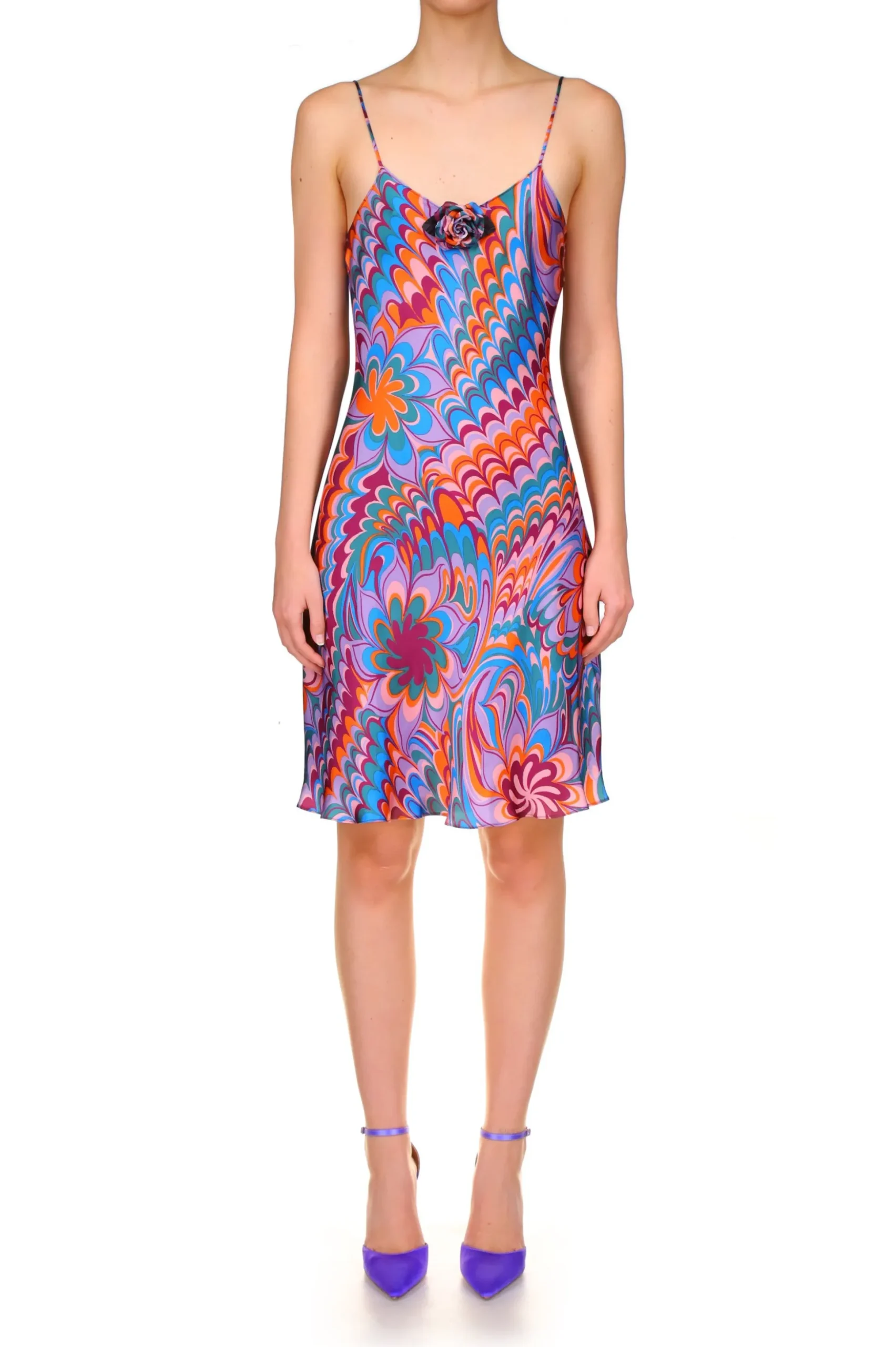 Plum Multicolor Printed Bias Mini Slip Dress