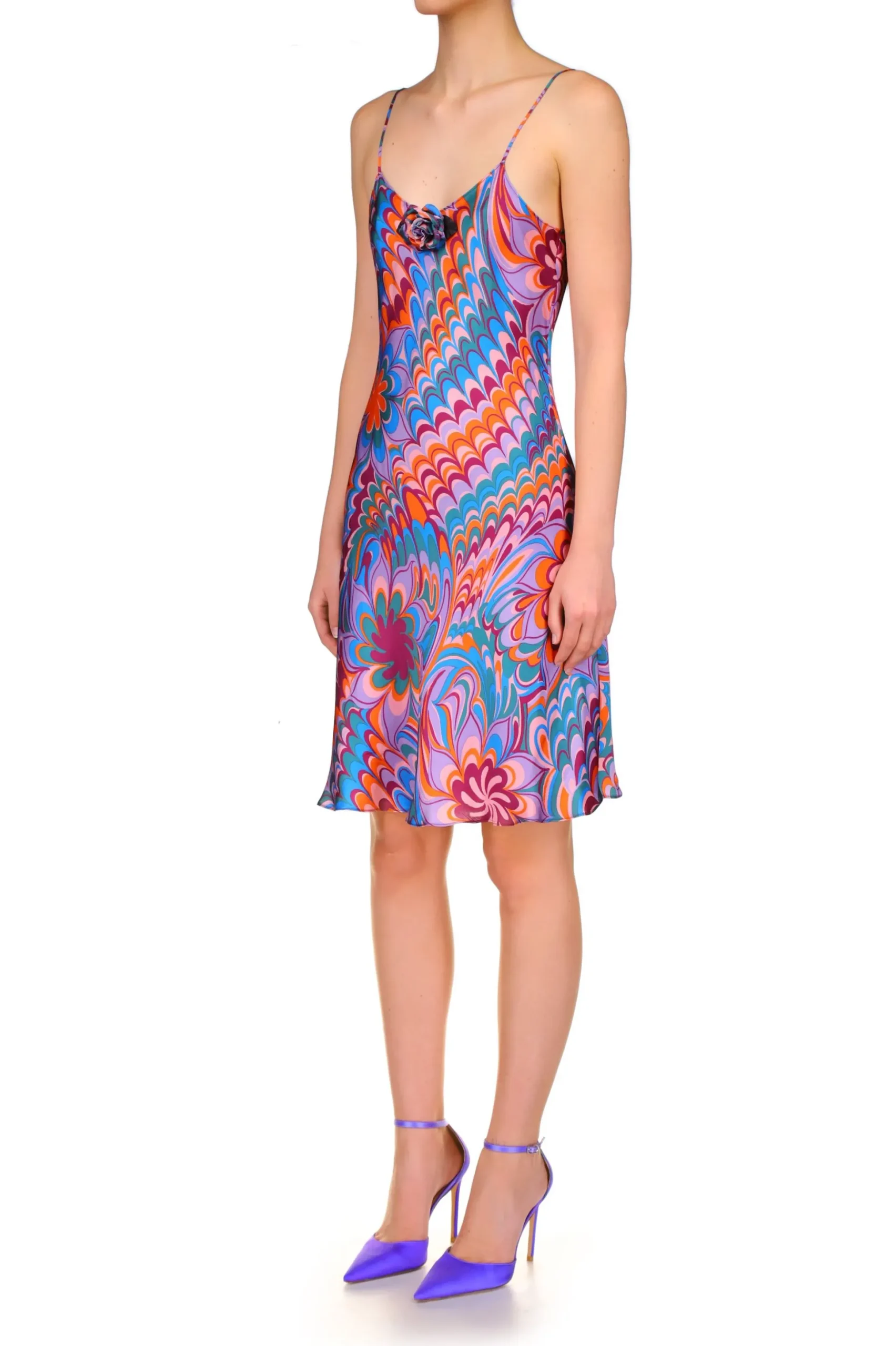 Plum Multicolor Printed Bias Mini Slip Dress