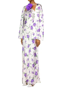 Purple Iris Printed Silk Satin Capelet