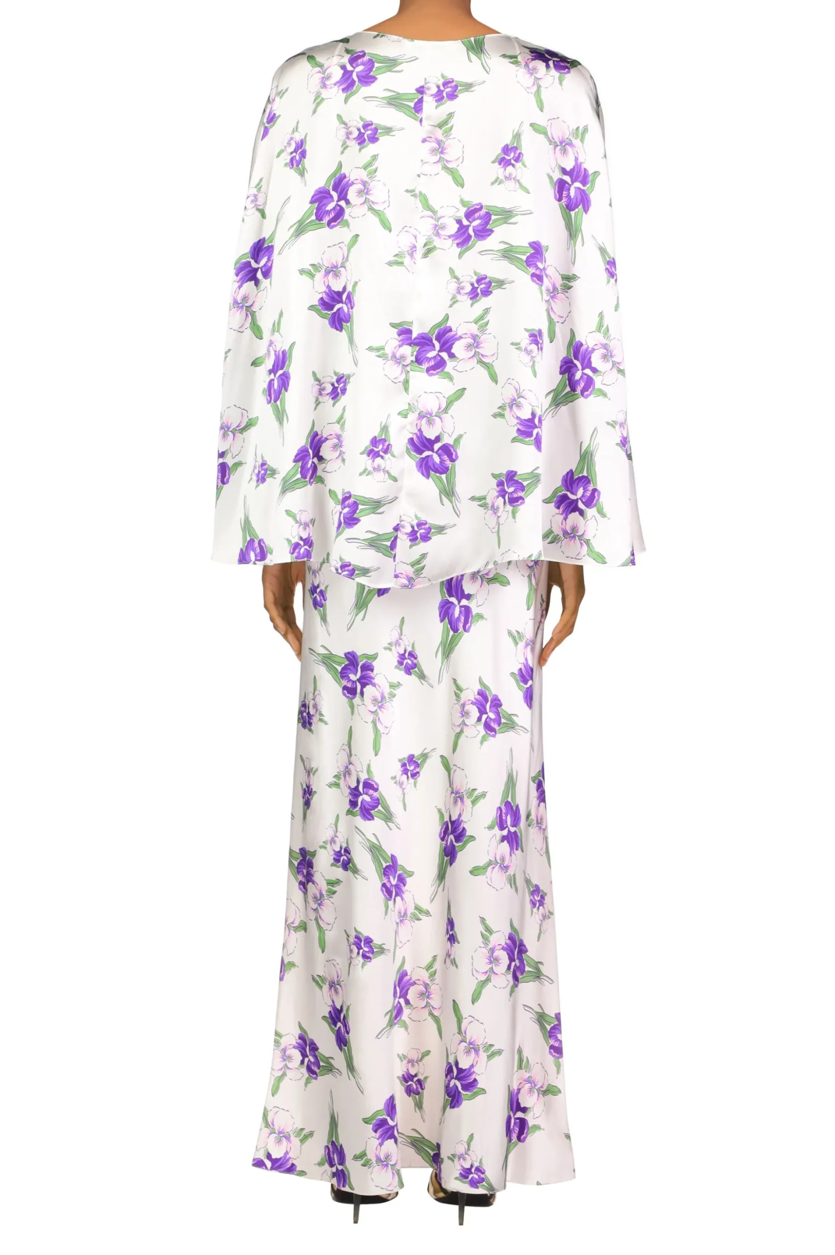 Purple Iris Printed Silk Satin Capelet