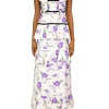 Purple Iris Printed Silk Twill Dress With Velvet Ribbon Detail