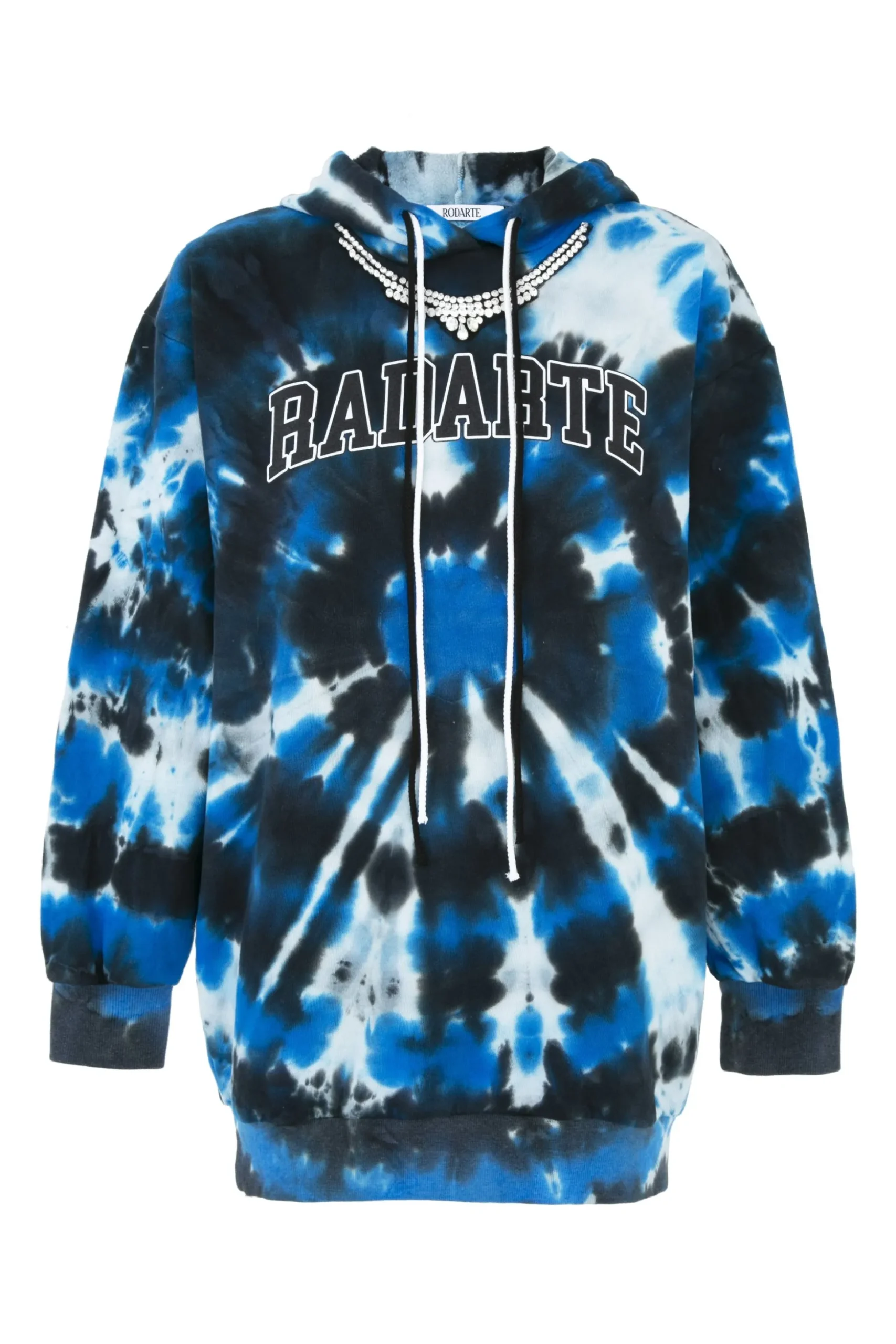 Radarte Tie Dye Hoodie Dress With Rhinestone Necklace