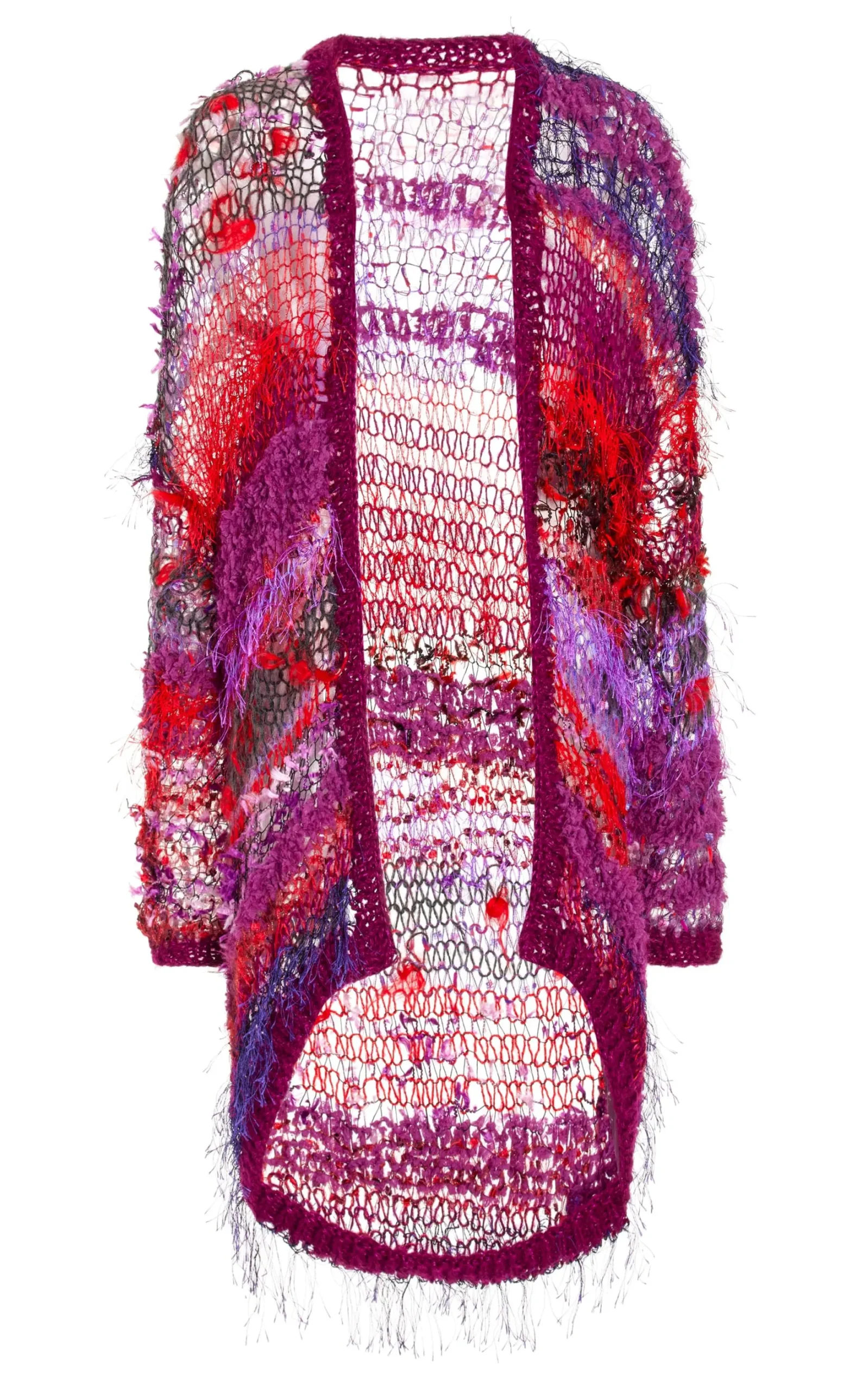 Red And Purple Oversized Loose Hand Knit Cardigan