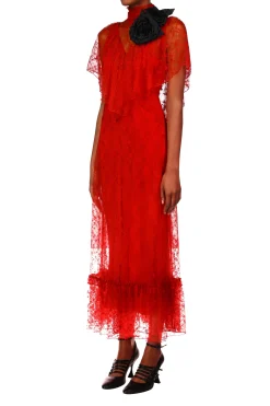 Red Floral Lace Dress With Flower Corsage