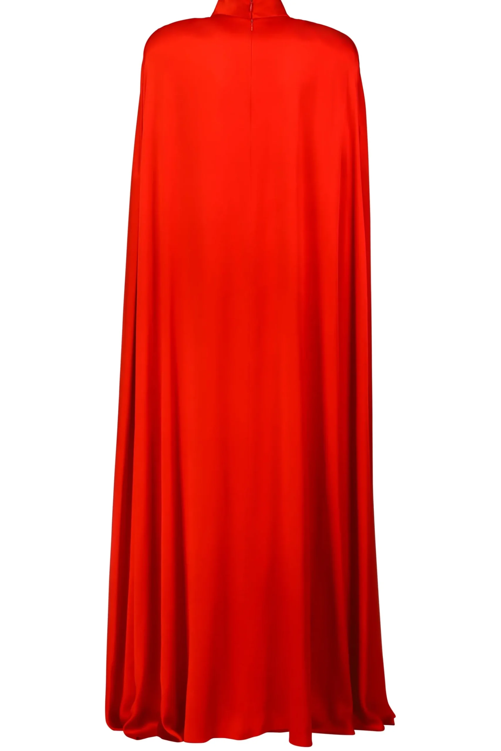 Red Silk Satin Cape Gown With Flower Pin