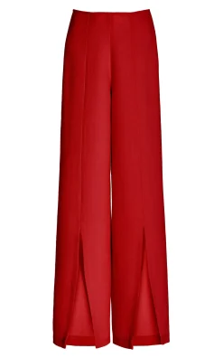 Red Wide Leg Double Faced Wool Pant