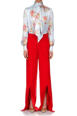 Red Wide Leg Double Faced Wool Pant