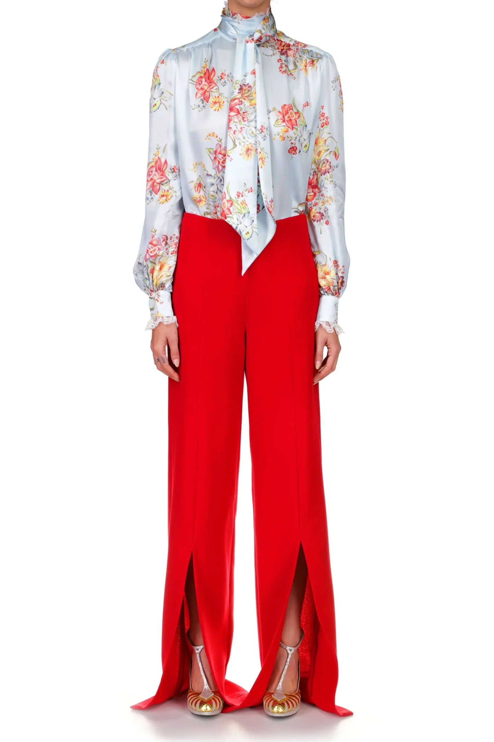 Red Wide Leg Double Faced Wool Pant