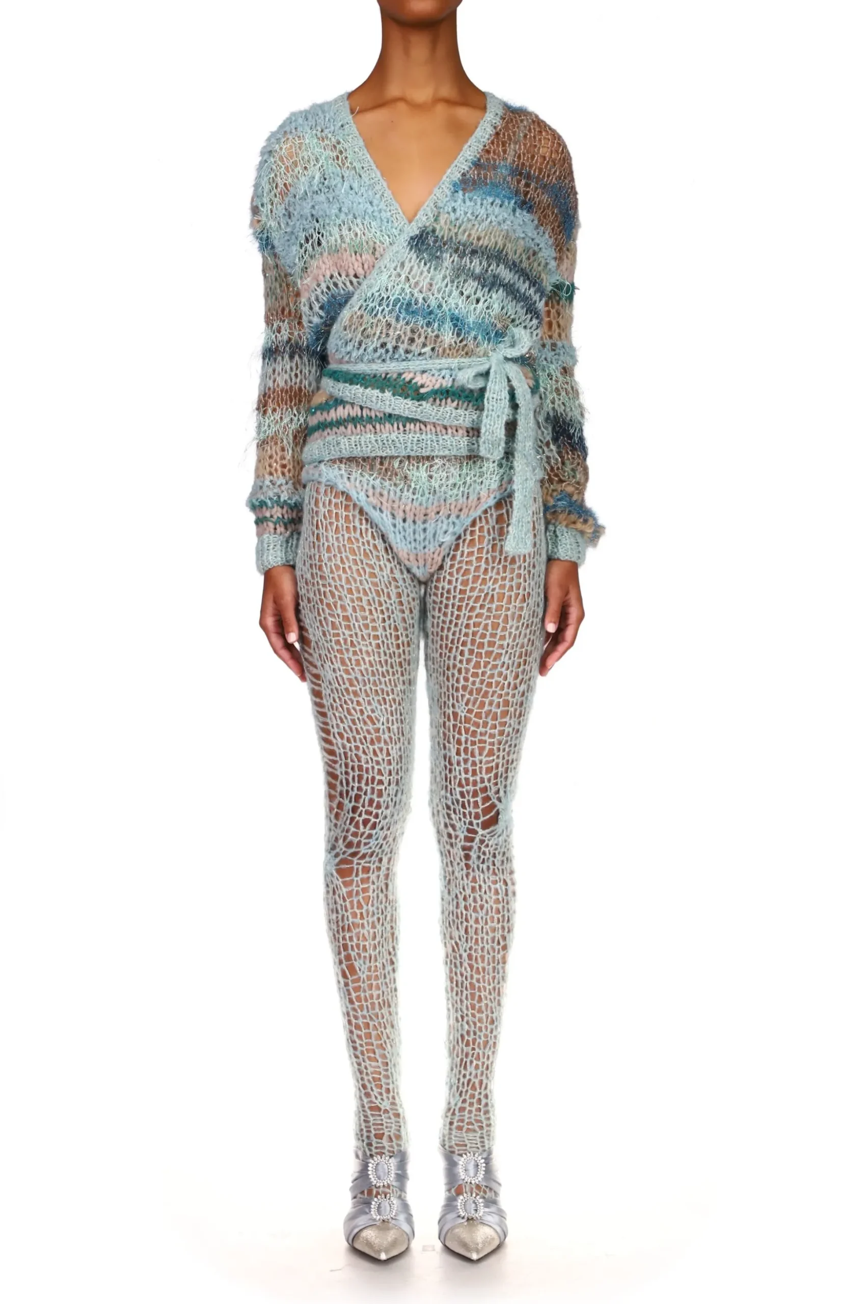 Sea Foam Loose Hand Knit Wrap Sweater