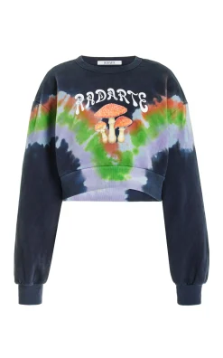Tie Dye Mushroom Print Radarte Crop Sweatshirt